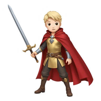 Character leaning on a sword stuck in the ground, wind whipping cape sticker