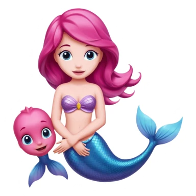 Pink dolphin emoji with ariel mermaid sticker
