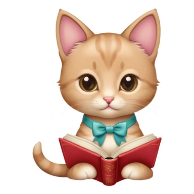 a cute kitten with a bow reading a romance book sticker