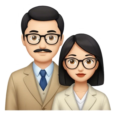 An Asian woman with black hair and a Russian guy with brown hair and mustache with glasses in Japan sticker