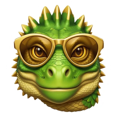 rich capitalist iguana head with golden glossy sunglasses sticker