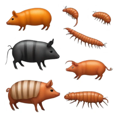 Orange pig armadillo cow centipede insect sticker