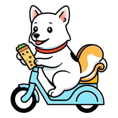 Dog on a bike eating a sandwich  sticker
