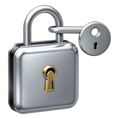 A chrome silver lock and key emoji, smooth metallic surfaces, glossy reflections, luxury swag vibe, minimal iOS emoji style, centered on clean white background sticker