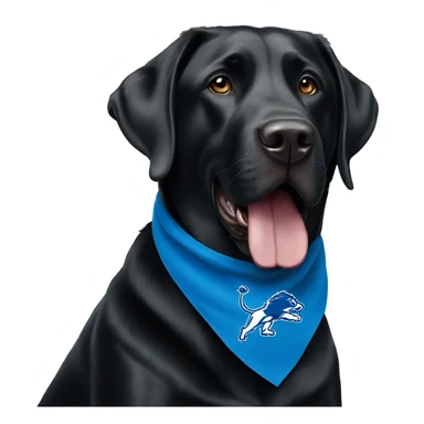 Large Black Lab dog in a Detroit Lions bandana  sticker