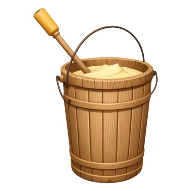 Create a wooden butter churn bucket with stick showing  sticker