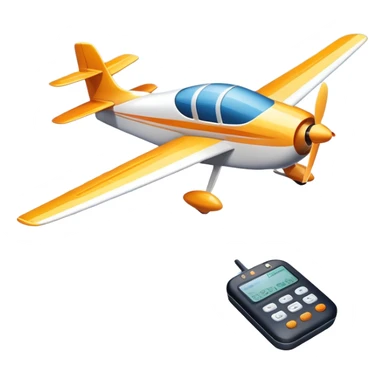 An icon featuring a remote-controlled model airplane soaring through the sky, with a detailed transmitter in the foreground. The sky is clear with motion lines showing flight. Transparent background emphasizes the precision, creativity, and joy of aeromodelling as a sport. sticker