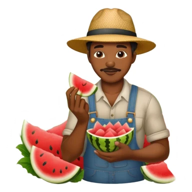  a black farmer in a field with cotton while eating chicken and watermelon sticker