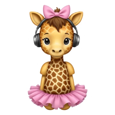 A giraffe with a tutu on and white fluffy headphones sticker