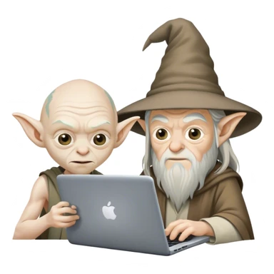 gollum and gandalf working with laptop sticker