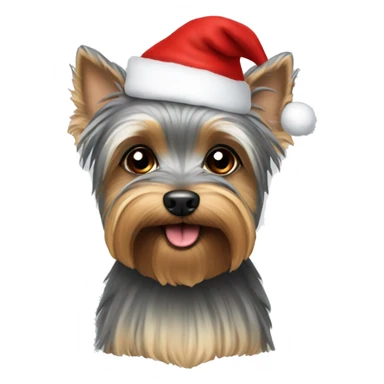Grey yorkie dog wearing Santa hat sticker
