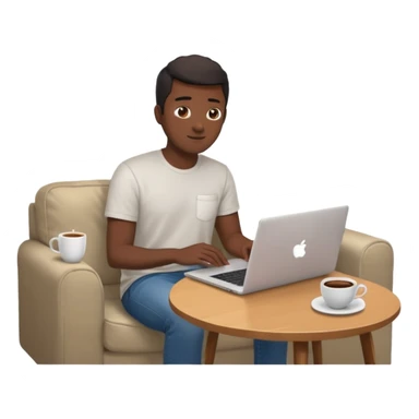 Père noël développeur de teint noir, assis dans un coin cosy de son salon un week-end, ordinateur portable ouvert affichant du code. Lumière naturelle douce, ambiance calme. Habillé simplement (t-shirt clair, jean ou short), tasse de café/thé à côté. sticker