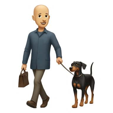 Bald man walking a Doberman  sticker