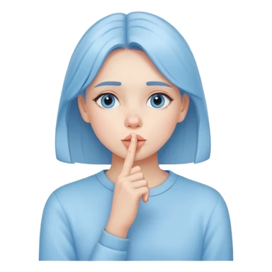 girl wearing pastel blue clothes with finger on lips making a quiet shh gesture sticker