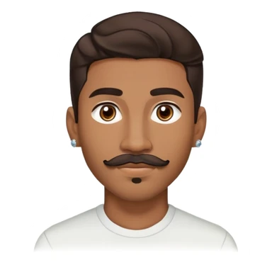Young man with medium brown skin, mixed-race ethnicity, much longer wavy dark brown hair with a PERFECTLY CENTERED hair part that aligns EXACTLY with the middle of the face, mustache separated from goatee, medium brown eyes, very small diamond stud earrings in both ears, head only with absolutely no shoulders or torso sticker