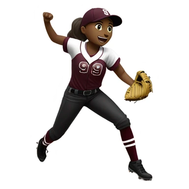 girl playing softball pitching with a maroon shirt on that says wolfpack has black pants on white cleats and maroon socks, her number is 99 sticker
