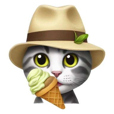 cat eating pistachio ice cream while wearing a fedora sticker