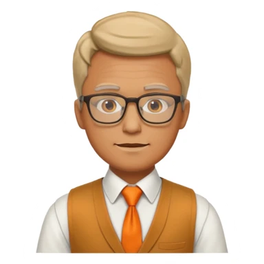 man in vest with orange tie, wearing glasses sticker