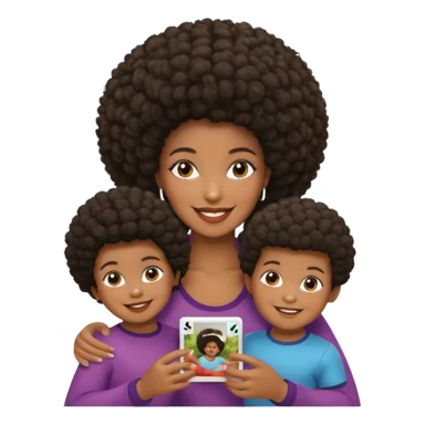 afro hair Dark Skin mom with two children, one young boy and a baby girl in polaroid picture  sticker