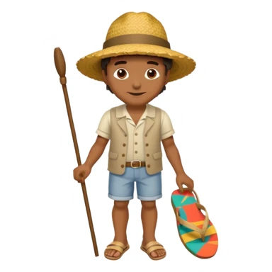 Tete Créole réunionnais ti jean chapeau paille savate  au pieds  sticker