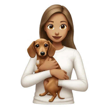 Brown haired girl with tan skin in white long sleeve holding a light blonde dachshund puppy  sticker