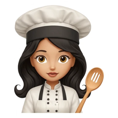 a pretty tan bratz girl with black wavy long hair chef sticker