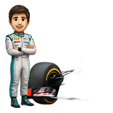 Checo Pérez junto a su carro de fórmula 1 sticker