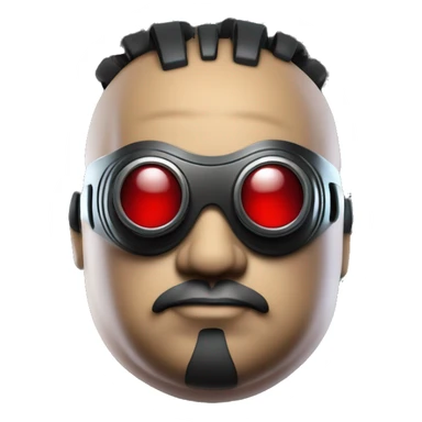 Fat cyborg head with red steampunk goggles, black goatee and circuits sticker