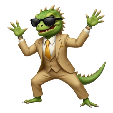 capitalist iguana banker godfather with black sunglasses breakdance scaring sticker
