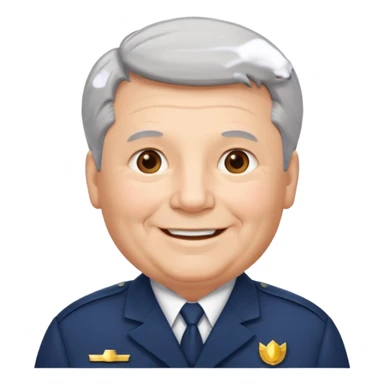 Older Male: gray hair at sides, slight wrinkles, wearing uniform, lightly obesity sticker