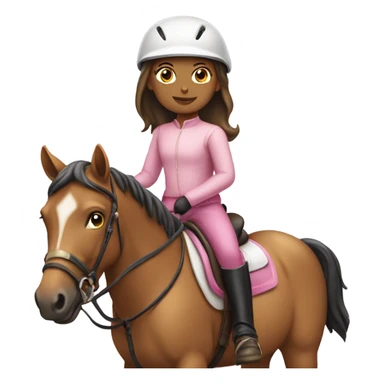 young girl riding a horse wearing tan pants, a pink long sleeve, a riding helmet and boots sticker