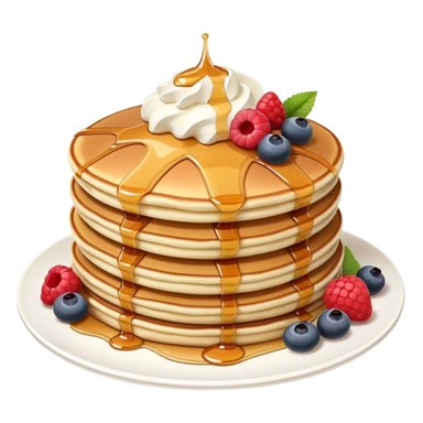 Make a pile of fluffy pancakes with syrup and whipped cream and berries on them sticker
