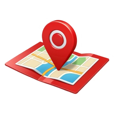 Emoji of a red location pin on a small folded map, iPhone emoji style. Flat design, smooth gradients, rounded edges, soft shadows, clean look, white background sticker