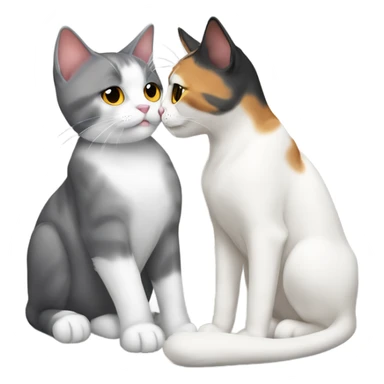 female diluted calico cat kissing male grey and white cat sticker
