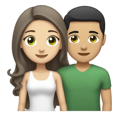Light skin Asian male with straight black undercut hair and a white female with green eyes and long brown wavy hair tightly hugging each other  sticker