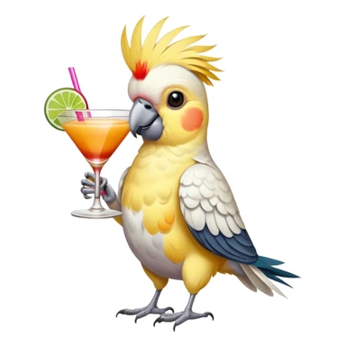 cockatiel bird holding a cocktail sticker