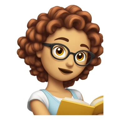 Chica pelirroja con rizos leyendo sticker