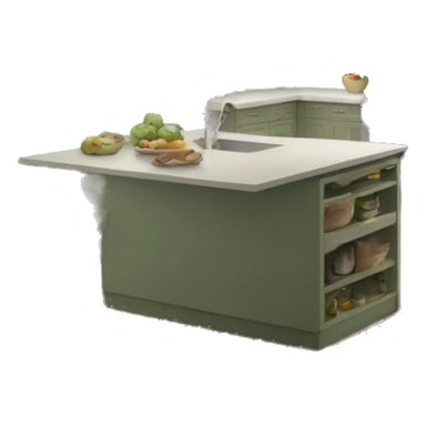 Realistic front facing sage Green Kitchen with counters and cabinets.  sticker