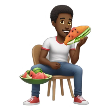 black man eating fried chicken and watermelon sticker