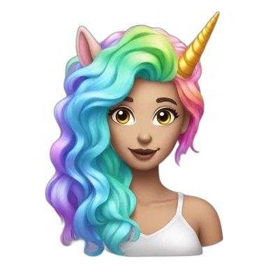 Holographic unicorn woman with rainbow hair and big eyelashes sticker