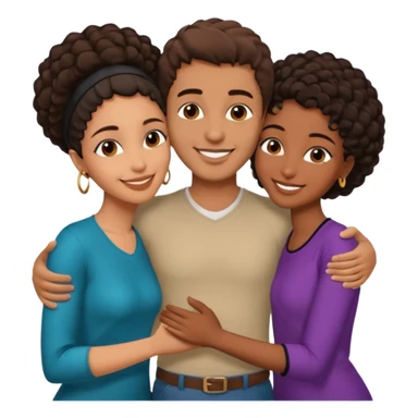  middle Eastern man with short brown hairwith two black african women both are African one is medium tone skin black and one is medium tone black with african hair styles. and they are all smiling and putting their arms around each other and kissing sexually  sticker