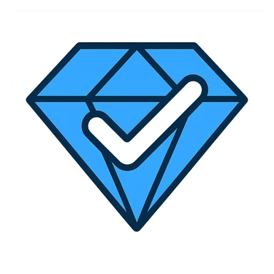 Rotate the blue diamond so it appears as a slightly rotated square. Make the check mark inside pure white. Keep the icon style consistent with the original. sticker