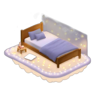 Design an inviting bed with floating pillows and fairy lights, in a dreamy bedroom." sticker