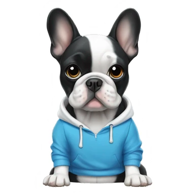 White and black French bulldog wearing blue hoodie sticker