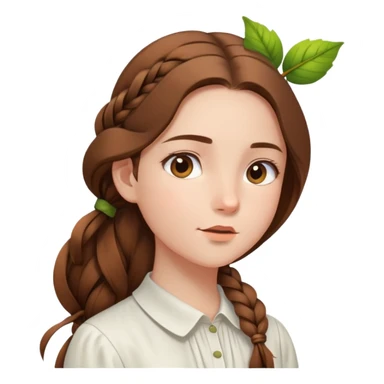  A girl with a long braid, a brown hairpin shaped like a leaf, and a white blouse, breathing in the spring air. sticker