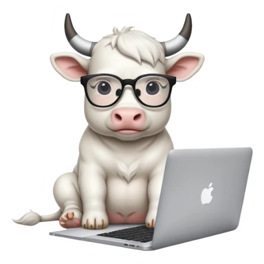baby white bull in fancy glasses sitting in front of a macbook, working  sticker