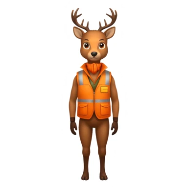 crea un venado de cuerpo completo que lleve un chaleco color naranja y que el chaleco lleve en el lado izquierdo el nombre de (telamon), hazlo mas rudo sticker