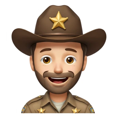 Rick Grimes from The Walking Dead as a laughing crying emoji, expressive face, sheriff hat, stubble, cartoonish features sticker