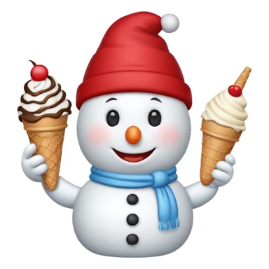snowman wearing red cap with ice cream  sticker