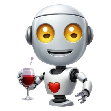 cute smiling robot holding a glass of wine sticker